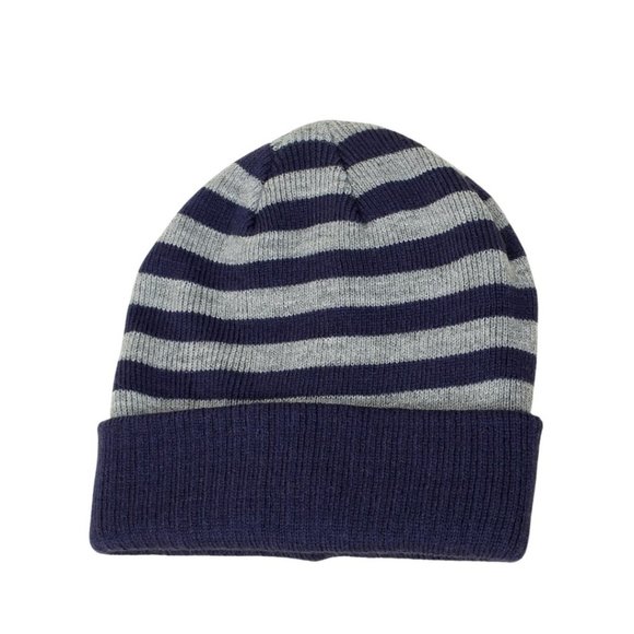 Kids Navy and Heather Grey Stripe Knit Beanie - Picture 4 of 6